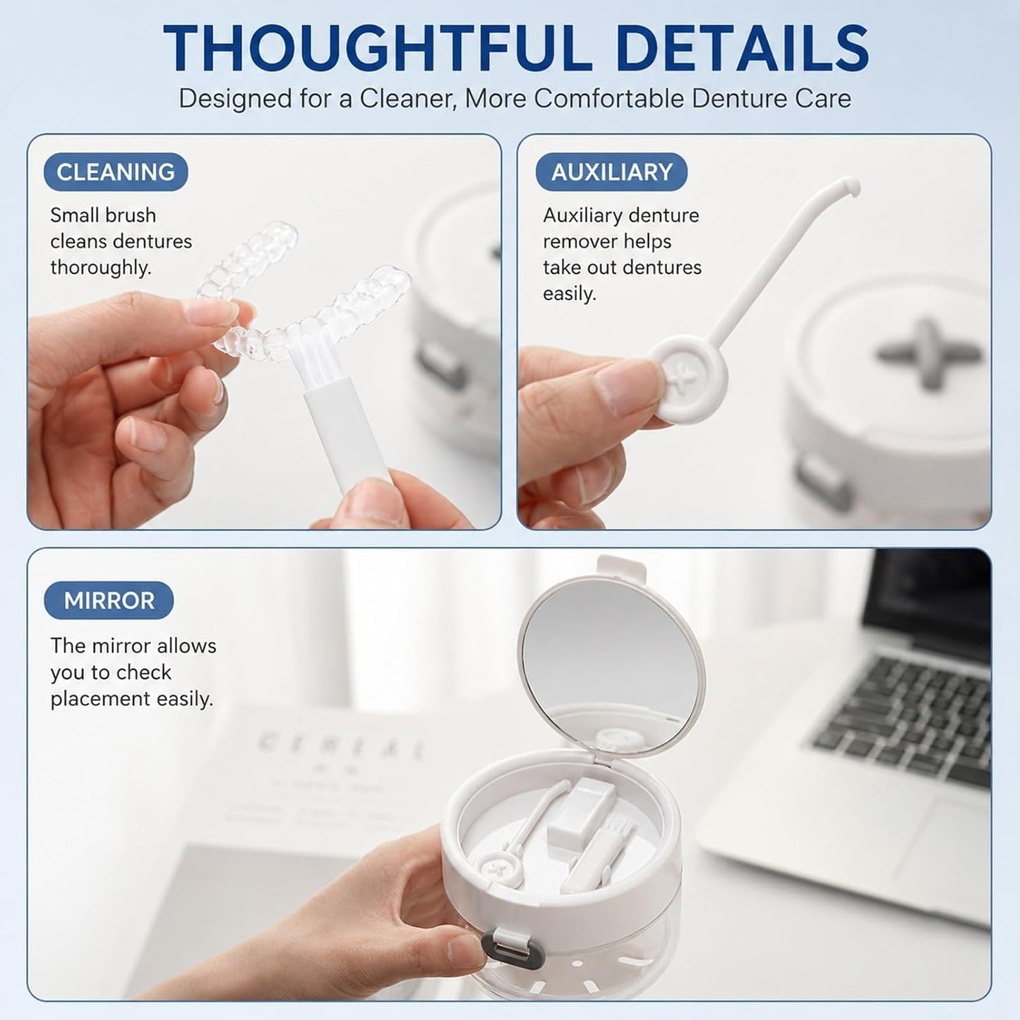 🦷 Retainer Cleaner Case Box – Storage Soak Container with Drain Tray, Built-in Mirror & Brush for Travel Cleaning ✨