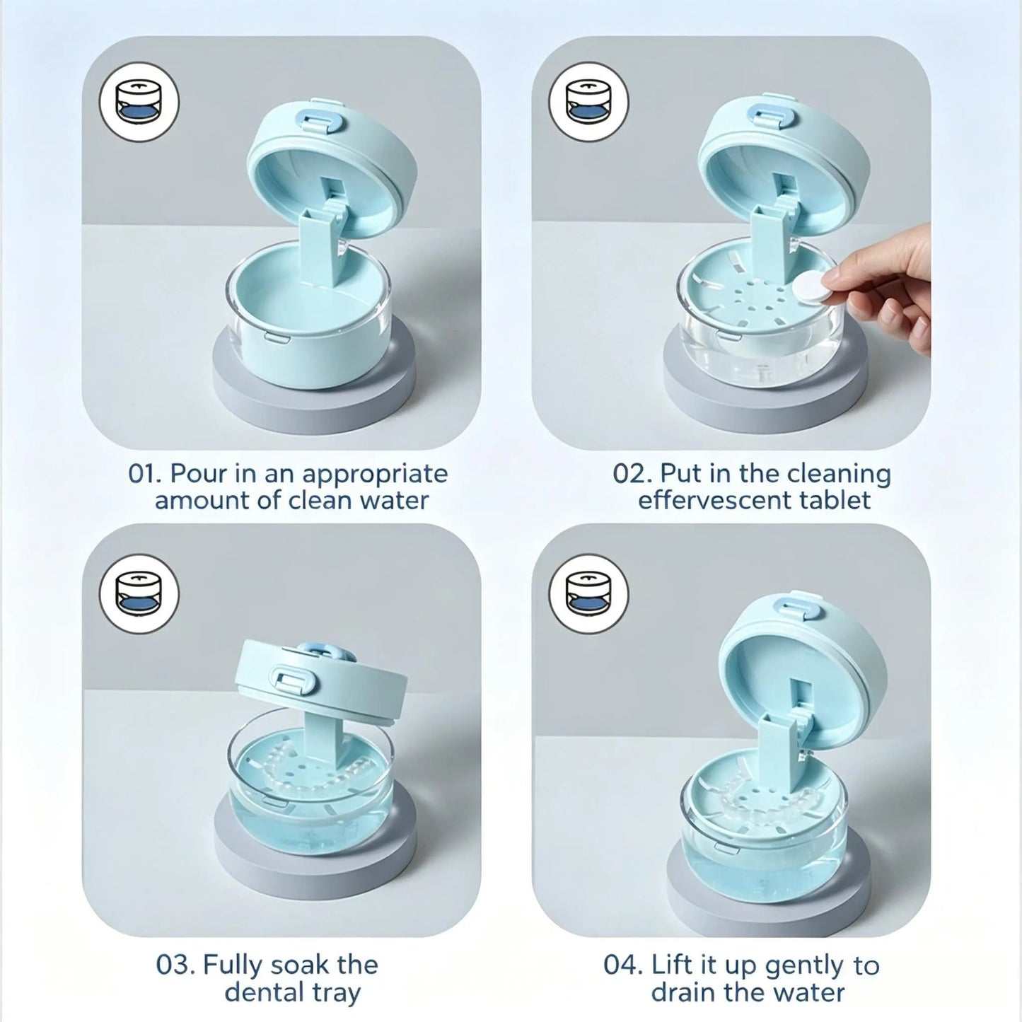 🦷 Retainer Cleaner Case Box – Storage Soak Container with Drain Tray, Built-in Mirror & Brush for Travel Cleaning ✨
