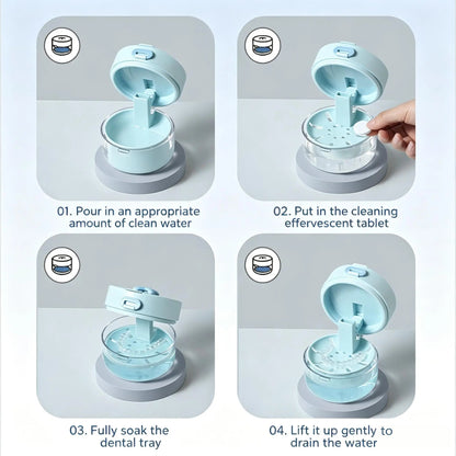 🦷 Retainer Cleaner Case Box – Storage Soak Container with Drain Tray, Built-in Mirror & Brush for Travel Cleaning ✨