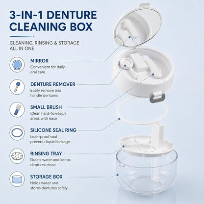 🦷 Retainer Cleaner Case Box – Storage Soak Container with Drain Tray, Built-in Mirror & Brush for Travel Cleaning ✨