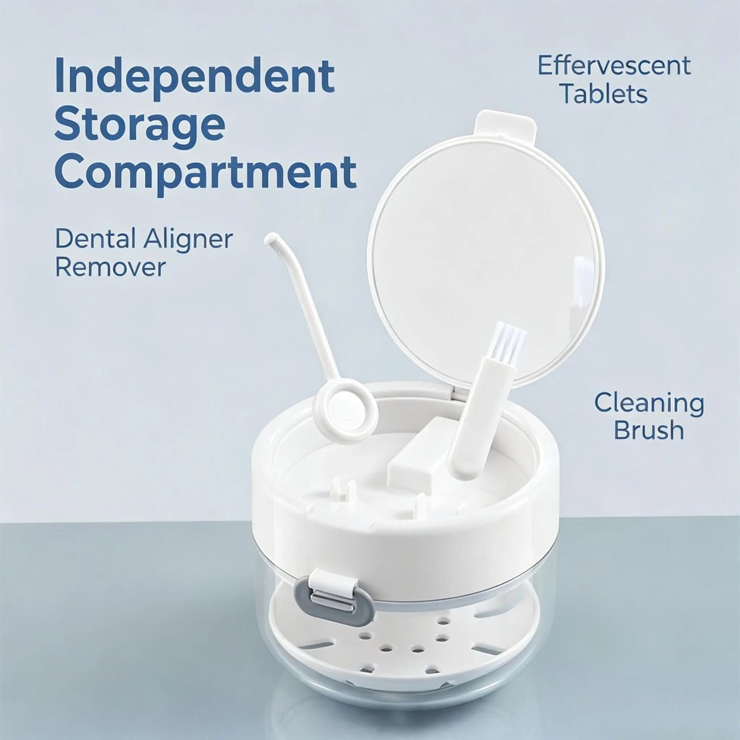 🦷 Retainer Cleaner Case Box – Storage Soak Container with Drain Tray, Built-in Mirror & Brush for Travel Cleaning ✨