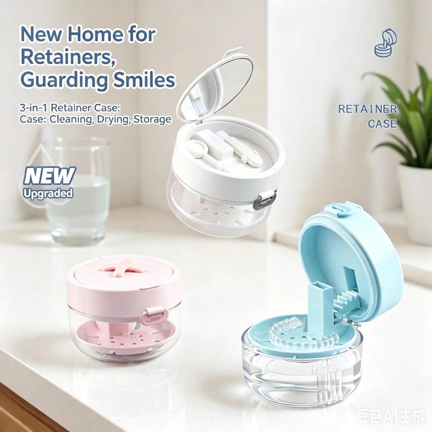 🦷 Retainer Cleaner Case Box – Storage Soak Container with Drain Tray, Built-in Mirror & Brush for Travel Cleaning ✨